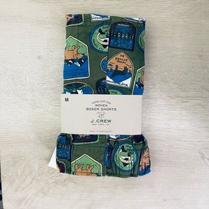 NWT J. Crew Woven Cotton Boxer Shorts / Green Outdoor Pattern / M